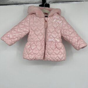 Rothschild puffer Coat Jacket Heart shape faux fur trim Baby Girl 12 months Pink